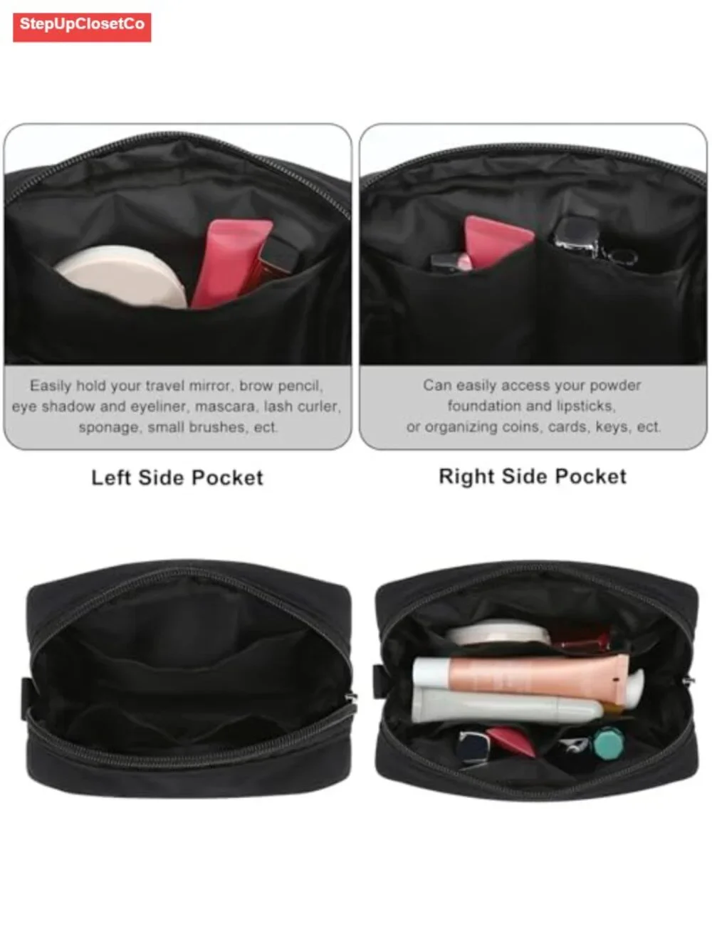 Quilted Nylon Wristlet Pouch Women Travel Makeup Bag Compact Cosmetic Organizer